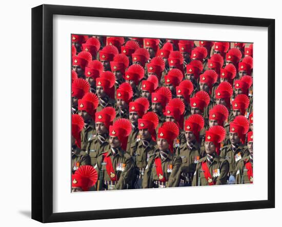 Security Personnel March at the Republic Day Parade in New Delhi, India, Friday, January 26, 2007-Mustafa Quraishi-Framed Photographic Print