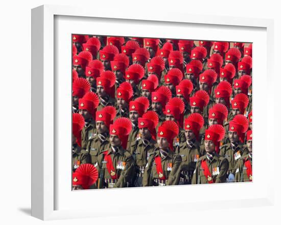 Security Personnel March at the Republic Day Parade in New Delhi, India, Friday, January 26, 2007-Mustafa Quraishi-Framed Photographic Print