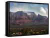 Sedona, Ariz. is Backdropped by the Brins Fire Buring Atop the Red Rocks-null-Framed Stretched Canvas