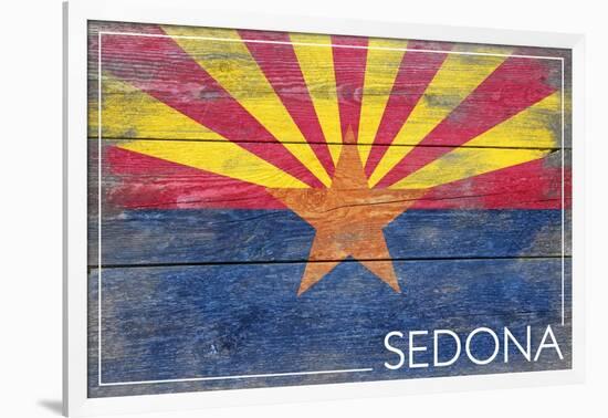 Sedona, Arizona - Arizona State Flag - Barnwood Painting-Lantern Press-Framed Art Print