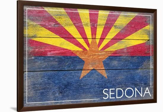 Sedona, Arizona - Arizona State Flag - Barnwood Painting-Lantern Press-Framed Art Print