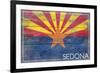 Sedona, Arizona - Arizona State Flag - Barnwood Painting-Lantern Press-Framed Art Print