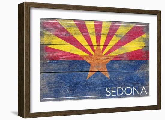 Sedona, Arizona - Arizona State Flag - Barnwood Painting-Lantern Press-Framed Art Print