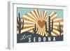 Sedona, Arizona - Cathedral Rock and Cactus-Lantern Press-Framed Art Print