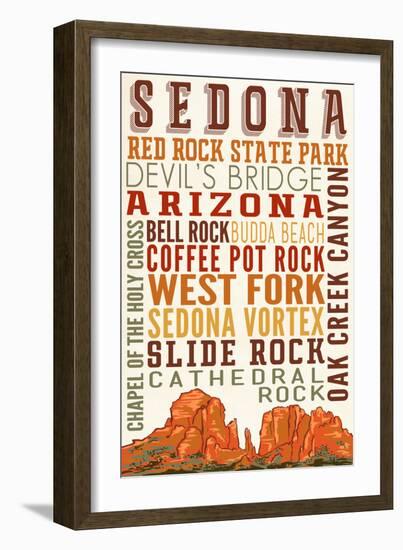 Sedona, Arizona - Typography (Version 2)-Lantern Press-Framed Art Print