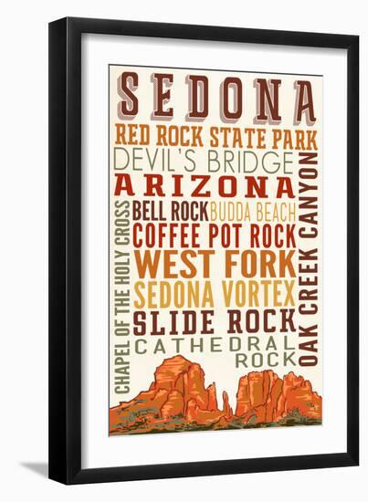 Sedona, Arizona - Typography (Version 2)-Lantern Press-Framed Art Print