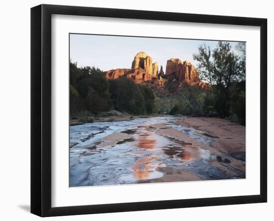 Sedona, Cathedral Rock Reflecting in Oak Creek at Red Rock Crossing-Christopher Talbot Frank-Framed Premium Photographic Print