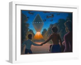 See 'A Diamond of Fire' over the Road Ahead of Them, UFOs-Michael Buhler-Framed Art Print