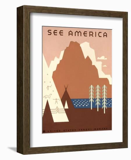 See America, Stylized Tipis, Butte-null-Framed Art Print