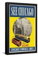 See Chicago Use Chicago Surface Lines Blue Yellow-null-Framed Poster