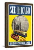 See Chicago Use Chicago Surface Lines Blue Yellow-null-Framed Poster