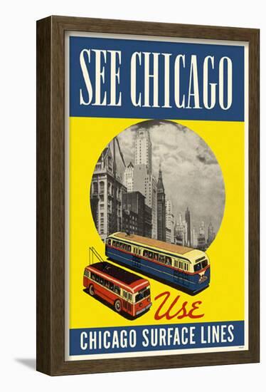 See Chicago Use Chicago Surface Lines Blue Yellow-null-Framed Poster