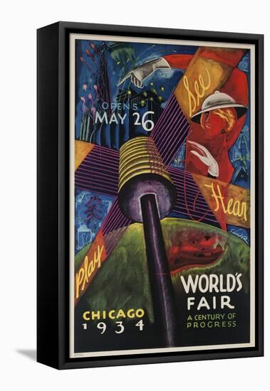 See, Hear, Play, Chicago 1934 World's Fair Poster-null-Framed Stretched Canvas