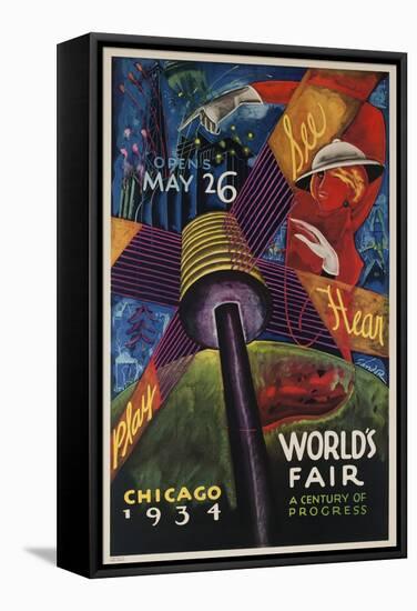 See, Hear, Play, Chicago 1934 World's Fair Poster-null-Framed Stretched Canvas