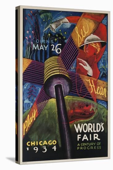 See, Hear, Play, Chicago 1934 World's Fair Poster-null-Stretched Canvas