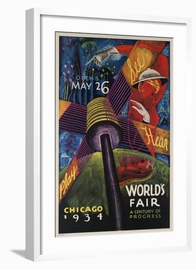 See, Hear, Play, Chicago 1934 World's Fair Poster-null-Framed Giclee Print