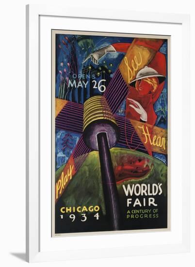 See, Hear, Play, Chicago 1934 World's Fair Poster-null-Framed Giclee Print