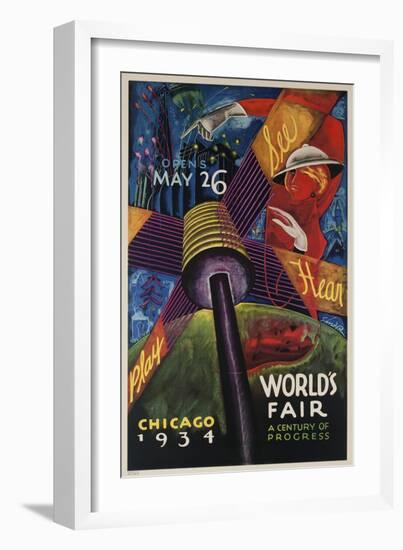 See, Hear, Play, Chicago 1934 World's Fair Poster-null-Framed Giclee Print