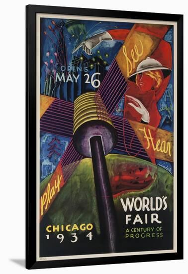 See, Hear, Play, Chicago 1934 World's Fair Poster-null-Framed Giclee Print