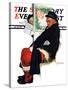 "See Him at Drysdales" (Santa on train) Saturday Evening Post Cover, December 28,1940-Norman Rockwell-Stretched Canvas