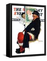 "See Him at Drysdales" (Santa on train) Saturday Evening Post Cover, December 28,1940-Norman Rockwell-Framed Stretched Canvas