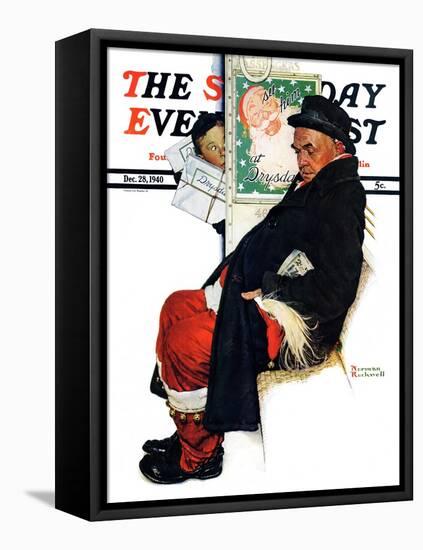 "See Him at Drysdales" (Santa on train) Saturday Evening Post Cover, December 28,1940-Norman Rockwell-Framed Stretched Canvas