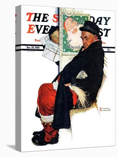 "See Him at Drysdales" (Santa on train) Saturday Evening Post Cover, December 28,1940-Norman Rockwell-Stretched Canvas