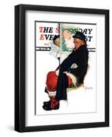 "See Him at Drysdales" (Santa on train) Saturday Evening Post Cover, December 28,1940-Norman Rockwell-Framed Giclee Print