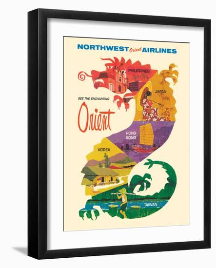 See the Enchanting Orient - Northwest Orient Airlines, Vintage Airline Travel Poster 1965-Pacifica Island Art-Framed Art Print