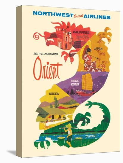 See the Enchanting Orient - Northwest Orient Airlines, Vintage Airline Travel Poster 1965-Pacifica Island Art-Stretched Canvas