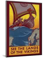 See the Land of the Vikings - Map of Scandinavia - Viking Ship-Ben Blessum-Mounted Art Print