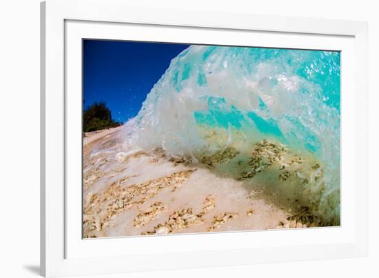 See Through Wave-Looking at the sand and coral through the face of a breaking wave-Mark A Johnson-Framed Photographic Print