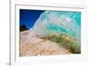 See Through Wave-Looking at the sand and coral through the face of a breaking wave-Mark A Johnson-Framed Photographic Print