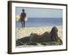 Seen from Her Back, Young Woman Lying on Beach Wearing Bikini Viewing Ocean-Co Rentmeester-Framed Photographic Print