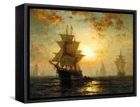 Segelschiffe Bei Sonnenuntergang-Edward Moran-Framed Stretched Canvas