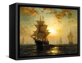 Segelschiffe Bei Sonnenuntergang-Edward Moran-Framed Stretched Canvas