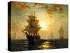 Segelschiffe Bei Sonnenuntergang-Edward Moran-Stretched Canvas