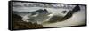 Segla peak in fog and Fjordgard village, Senja, Norway-Panoramic Images-Framed Stretched Canvas