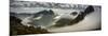 Segla peak in fog and Fjordgard village, Senja, Norway-Panoramic Images-Mounted Photographic Print