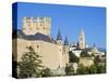 Segovia Castle and Gothic Style Segovia Cathedral Built in 1577, Segovia, Madrid, Spain, Europe-Christian Kober-Stretched Canvas