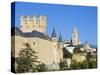 Segovia Castle and Gothic Style Segovia Cathedral Built in 1577, Segovia, Madrid, Spain, Europe-Christian Kober-Stretched Canvas