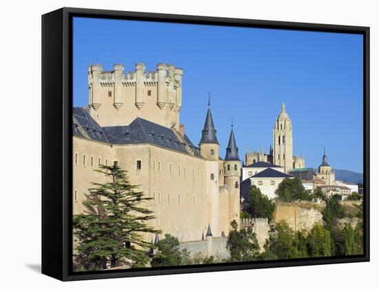 Segovia Castle and Gothic Style Segovia Cathedral Built in 1577, Segovia, Madrid, Spain, Europe-Christian Kober-Framed Stretched Canvas