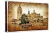 Segovia - Medieval City Of Spain - Retro Styled Picture-Maugli-l-Stretched Canvas