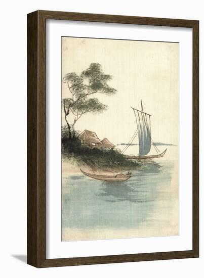 Seiden Handgemalt, Japanische Landschaft, Boote-null-Framed Giclee Print