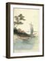 Seiden Handgemalt, Japanische Landschaft, Boote-null-Framed Giclee Print
