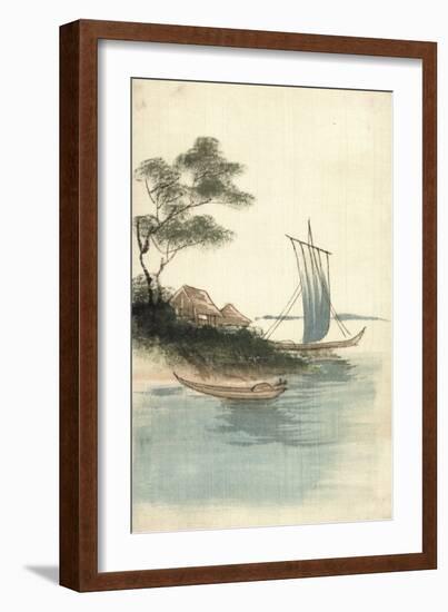 Seiden Handgemalt, Japanische Landschaft, Boote-null-Framed Giclee Print