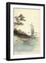 Seiden Handgemalt, Japanische Landschaft, Boote-null-Framed Giclee Print
