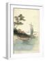 Seiden Handgemalt, Japanische Landschaft, Boote-null-Framed Giclee Print