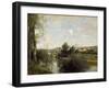 Seine and Old Bridge at Limay, 1872-Jean-Baptiste-Camille Corot-Framed Premium Giclee Print