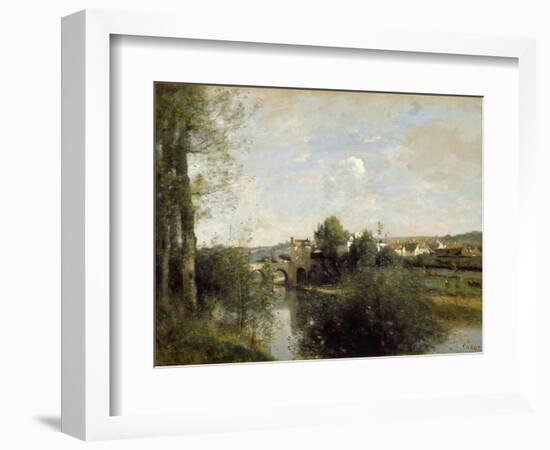 Seine and Old Bridge at Limay, 1872-Jean-Baptiste-Camille Corot-Framed Giclee Print